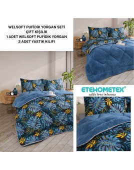 ETE HOMETEX ÇİFT KİŞİLİK LÜX WELSOFT YORGAN 195X215CM MONESTERA İNDİGO 8696474231953